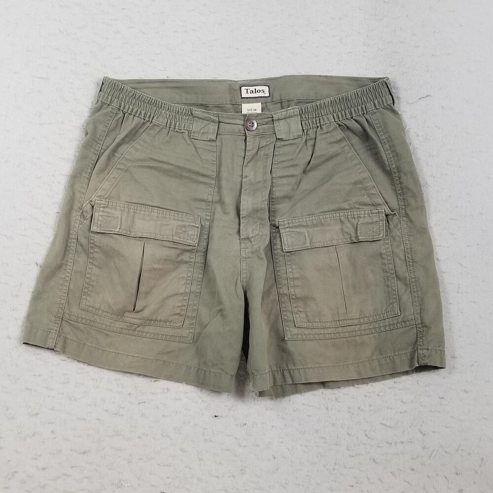 Talos Shorts Mens 38 Green Cargo Cotton Elastic Waist Pockets Casual Outdoor